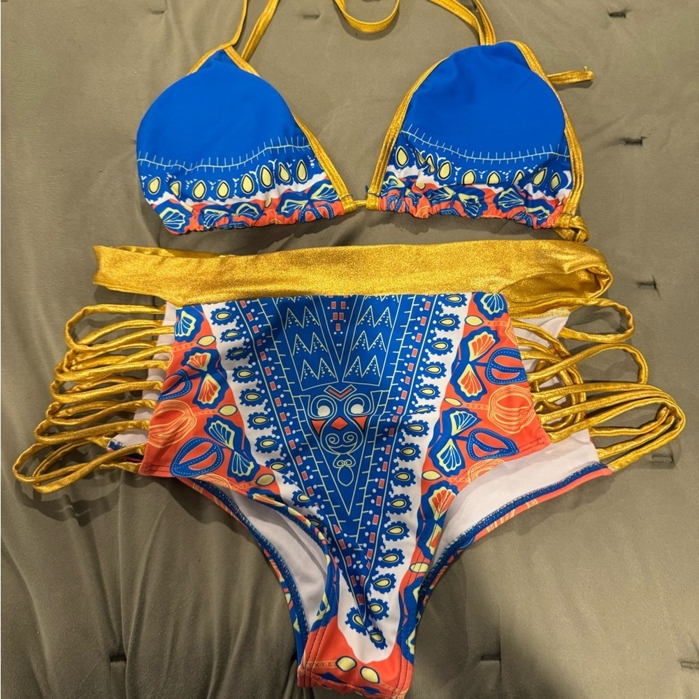 Gold Goddess Bikini Set with Gold Accents